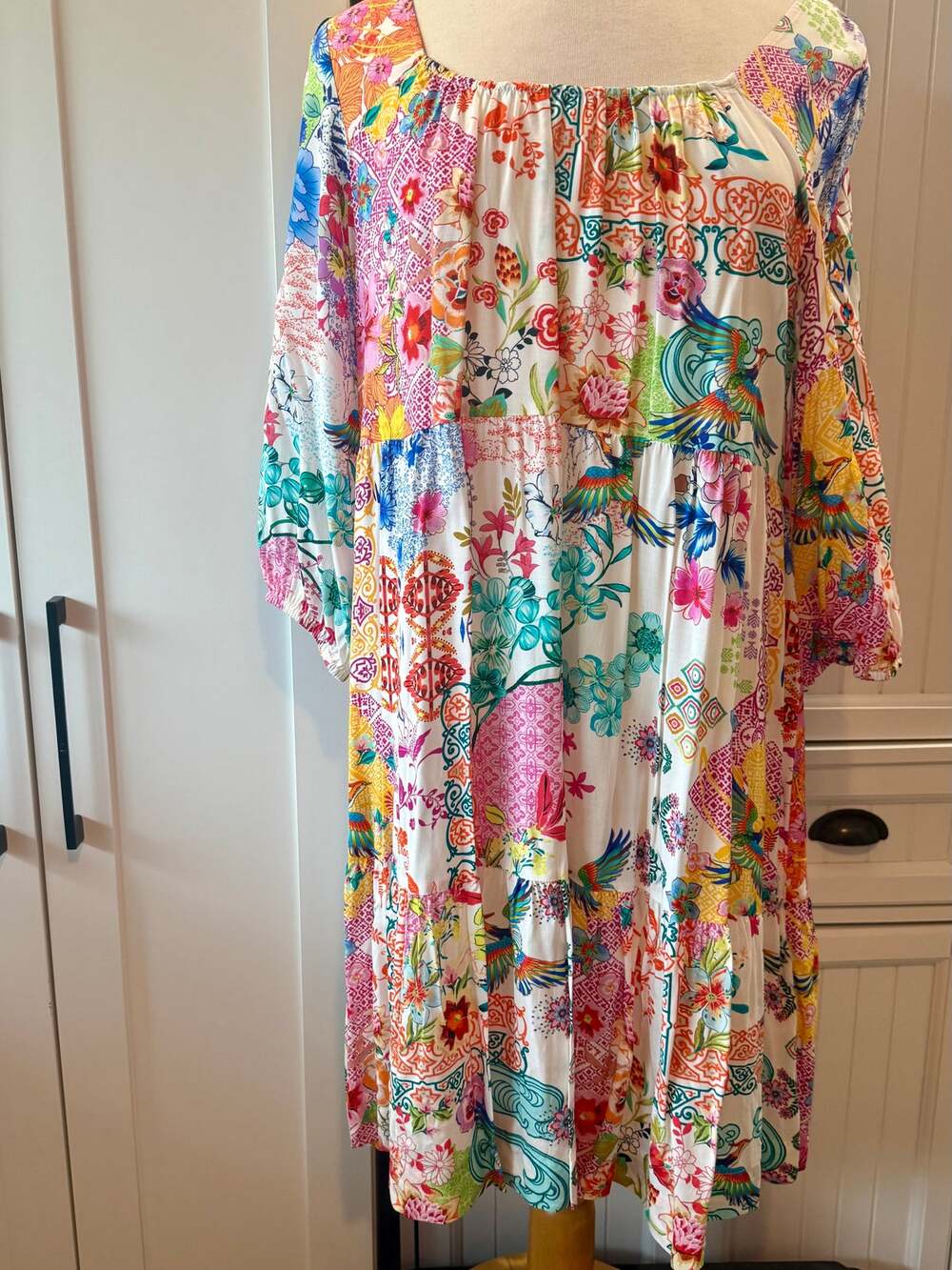 Johnny Was Paula tiered mini dress LG NWT